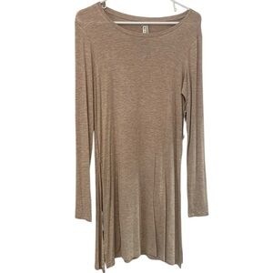 Jo&Co M  Medium Tunic Shirt Side Slit Top Blouse Oatmeal Speckle Long Sleeve NEW
